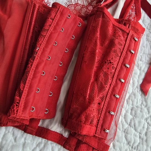 Victoria's Secret Dream Angels Heart Print Unlined Lace Up Corset Bra Top - Picture 7 of 10